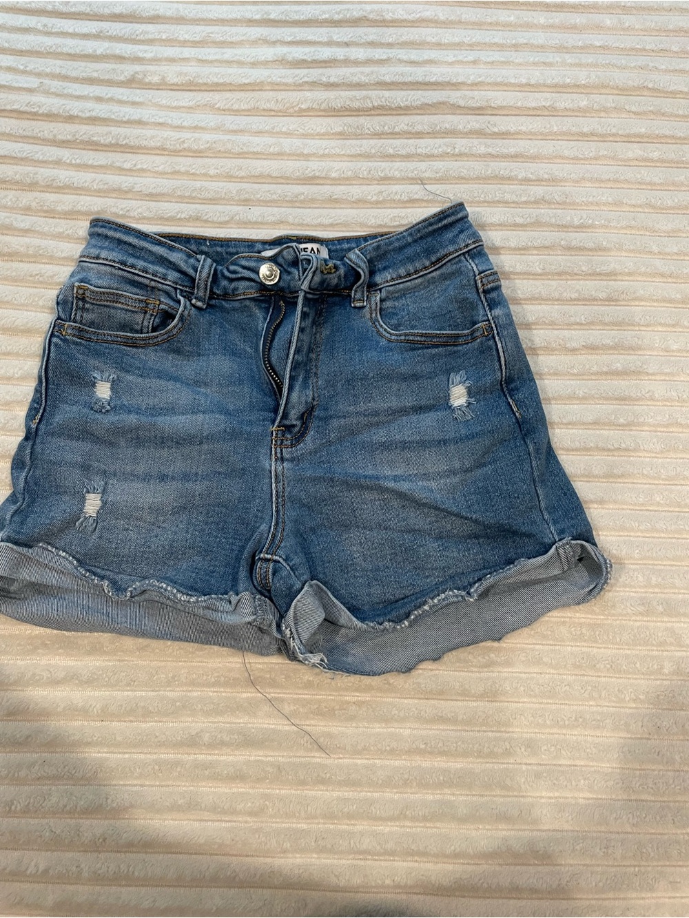 Wax Jean Blue Distressed Rolled-Hem Denim Shorts